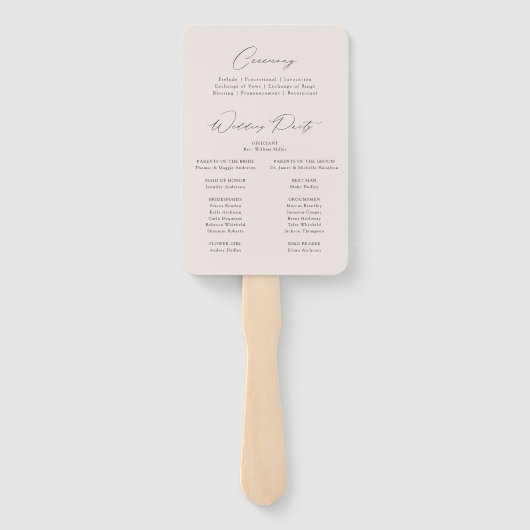 Modern Elegant Cream Trouwprogramma Handwaaier (Achterkant)