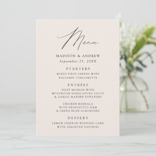 Modern Elegant Cream Wedding Menu (Staand voorkant)