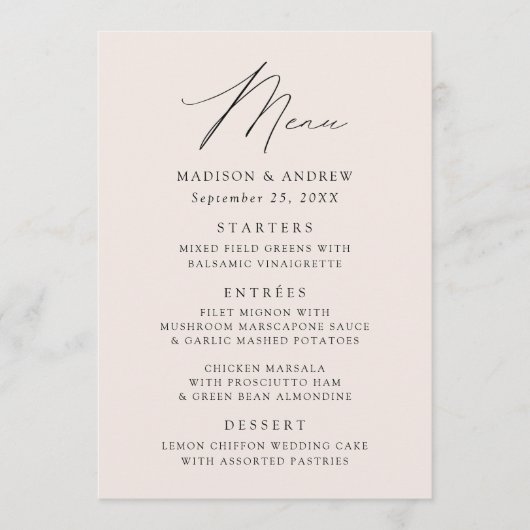 Modern Elegant Cream Wedding Menu (Voorkant)