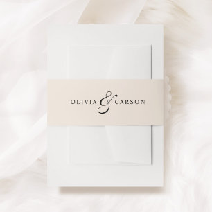 Modern Elegant Cream Zwart Custom Monogram Bruilof Uitnodigingen Wikkel