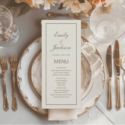 Modern Elegant Crème Bruin Trouwmenu Menu