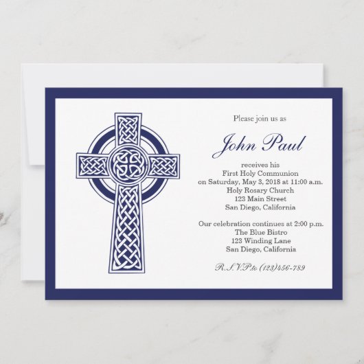 Modern Elegant Cross-Communique Invitation for Boy Kaart (Voorkant)
