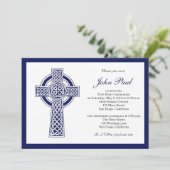 Modern Elegant Cross-Communique Invitation for Boy Kaart (Staand voorkant)