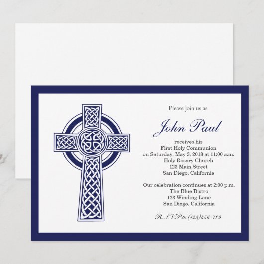 Modern Elegant Cross-Communique Invitation for Boy Kaart (Voorkant / Achterkant)
