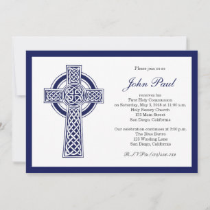Modern Elegant Cross-Communique Invitation for Boy Kaart