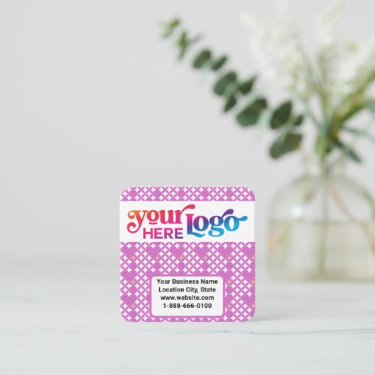 Modern Elegant Custom Logo QR Code Orchidee Square Vierkante Visitekaartje (Staand voorkant)