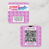 Modern Elegant Custom Logo QR Code Orchidee Square Vierkante Visitekaartje (Voorkant / Achterkant)