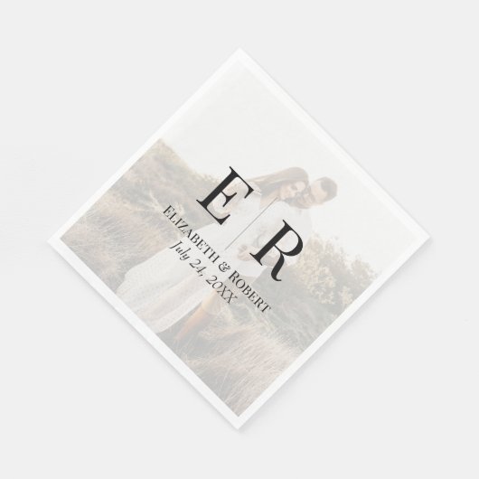Modern Elegant Custom Photo Monogram Bruiloft Servet (Hoek)