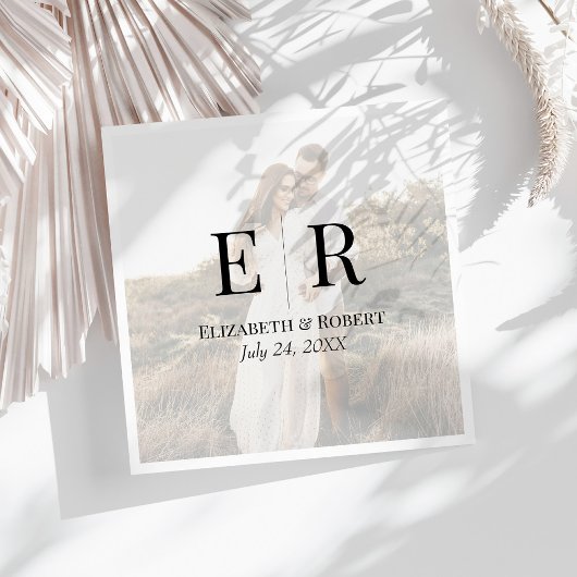 Modern Elegant Custom Photo Monogram Bruiloft Servet