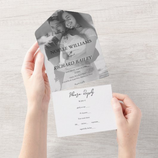 Modern Elegant Custom Photo Wedding All In One Uitnodiging (Afscheurbaar)