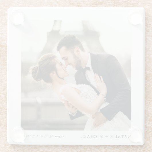 Modern Elegant Custom Wedding Photo Glazen Onderzetter (Achterkant)