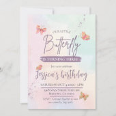Modern elegant cute butterfly themed 3rd birthday kaart (Voorkant)