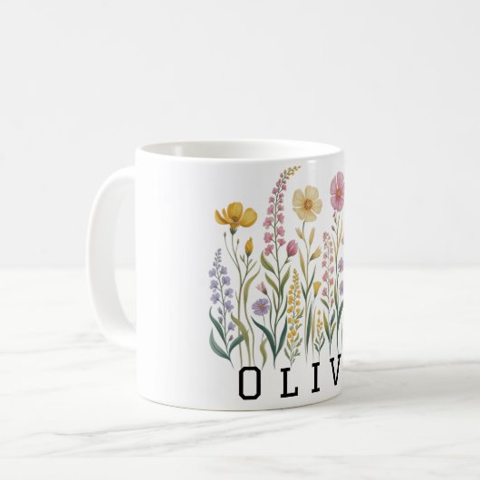 Modern elegant cute girly simple wildflowers  koffiemok (Voorkant links)