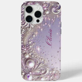 Modern elegant cute purple pearls Valentine’s Day iPhone 15 Pro Max Hoesje