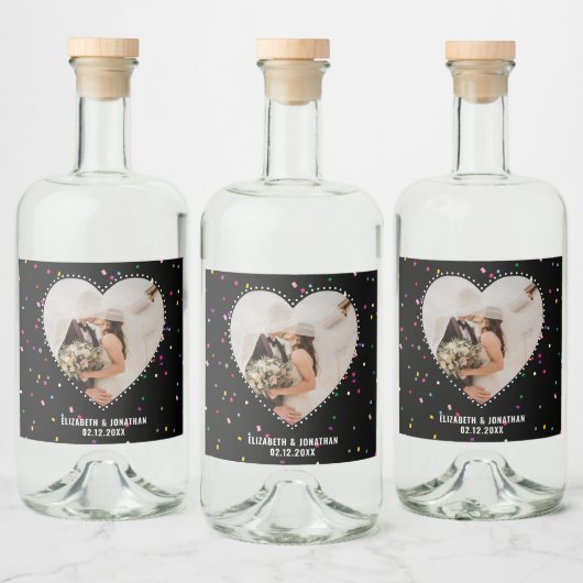 Modern Elegant Cute Whimsical Heart Photo Wedding Likeurfles Etiket (Flessen)