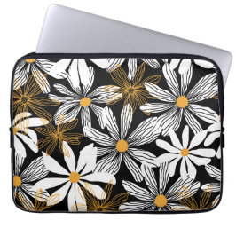 Modern Elegant Daisy Bloemen Abstract Patroon Laptop Sleeve