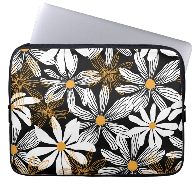 Modern Elegant Daisy Bloemen Abstract Patroon Laptop Sleeve (Voorkant)