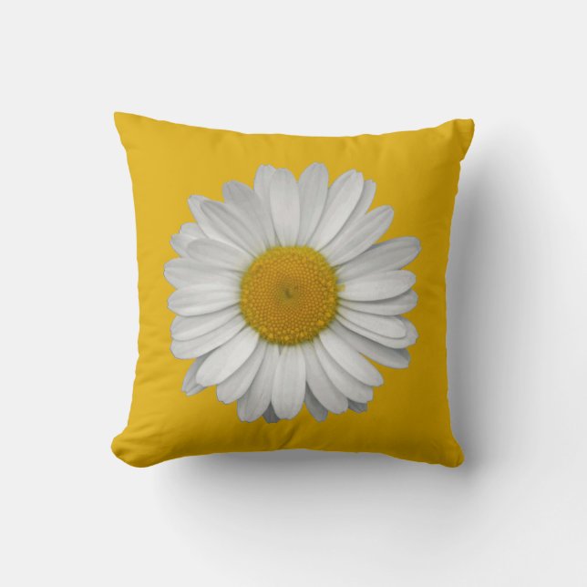 Modern Elegant Daisy Flower on Mustard Yellow Kussen (Voorkant)