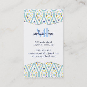 Modern Elegant Damask Blue Paisley Personalized Visitekaartje