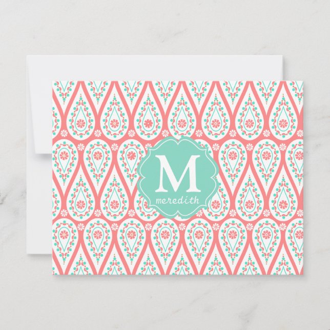 Modern Elegant Damask Coral Paisley Personalized (Voorkant)