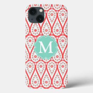 Modern Elegant Damask Coral Paisley Personalized Case-Mate iPhone Case