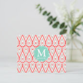 Modern Elegant Damask Coral Paisley Personalized Kaart (Staand voorkant)