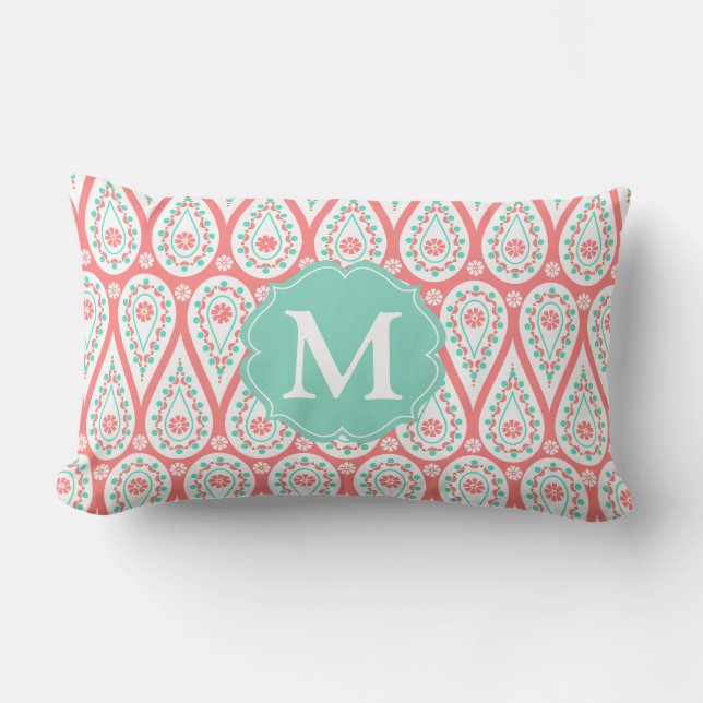 Modern Elegant Damask Coral Paisley Personalized Kussen (Voorkant)