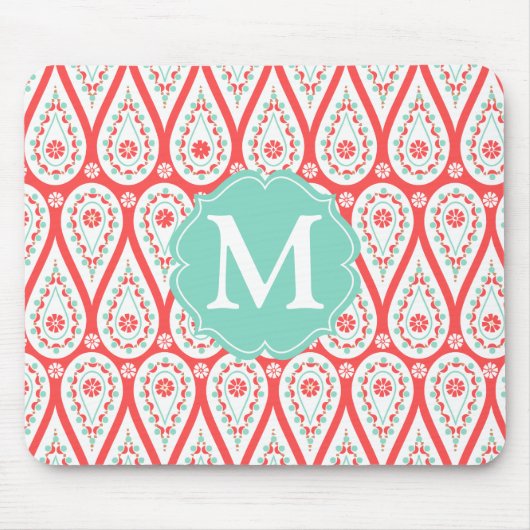 Modern Elegant Damask Coral Paisley Personalized Muismat (Voorkant)