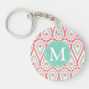 Modern Elegant Damask Coral Paisley Personalized Sleutelhanger