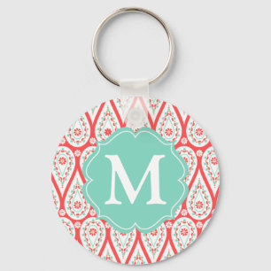 Modern Elegant Damask Coral Paisley Personalized Sleutelhanger