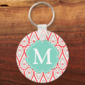 Modern Elegant Damask Coral Paisley Personalized Sleutelhanger (Voorkant)