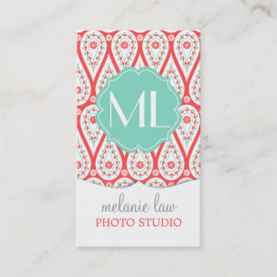 Modern Elegant Damask Coral Paisley Personalized Visitekaartje