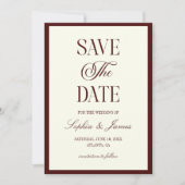 Modern Elegant Dark Burgundy Ivory Wedding Save The Date (Voorkant)