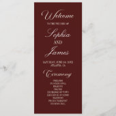 Modern Elegant Dark Burgundy Wedding Programmakaart (Voorkant)