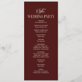 Modern Elegant Dark Burgundy Wedding Programmakaart (Achterkant)