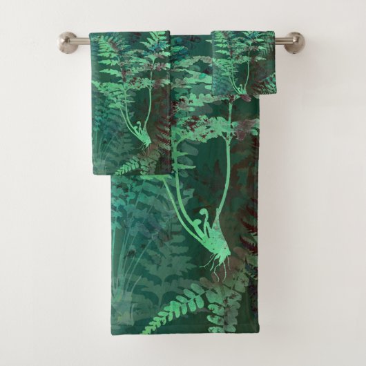 Modern Elegant Dark Emerald Green Ferns Bad Handdoek (Insitu)