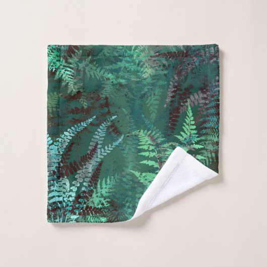 Modern Elegant Dark Emerald Green Ferns Bad Handdoek (Wasdoekje)