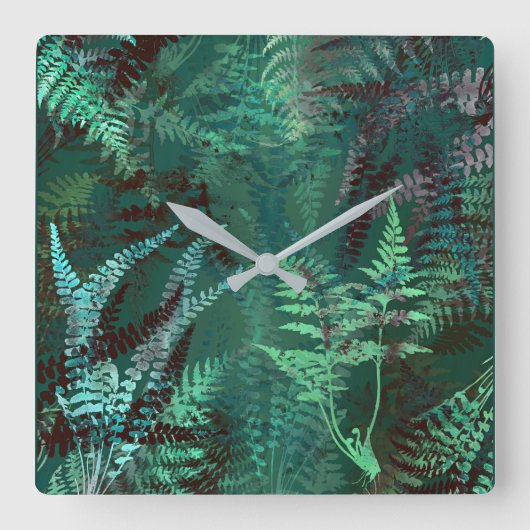 Modern Elegant Dark Emerald Green Ferns Vierkante Klok (Voorkant)