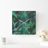 Modern Elegant Dark Emerald Green Ferns Vierkante Klok (Huis)