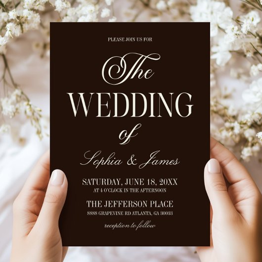 Modern Elegant Dark Expresso Brown Ivory Wedding Kaart