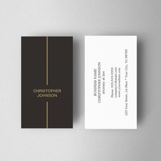 Modern Elegant Dark Faux Gold Line Attorney Visitekaartje