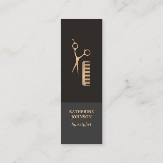 Modern Elegant Dark Faux Gold Scissor Comb Mini Visitekaartje (Voorkant)