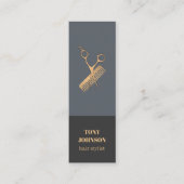 Modern Elegant Dark Faux Gold Scissors Comb Mini Visitekaartje (Voorkant)