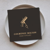 Modern Elegant Dark Faux Gold Scissors Comb Vierkante Visitekaartje