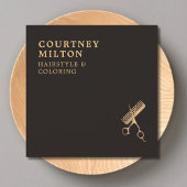 Modern Elegant Dark Faux Gold Scissors Comb Vierkante Visitekaartje