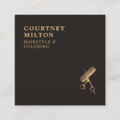 Modern Elegant Dark Faux Gold Scissors Comb Vierkante Visitekaartje (Voorkant)