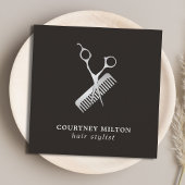 Modern Elegant Dark Faux Silver Scissor Comb Vierkante Visitekaartje