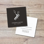 Modern Elegant Dark Faux Silver Scissor Comb Vierkante Visitekaartje
