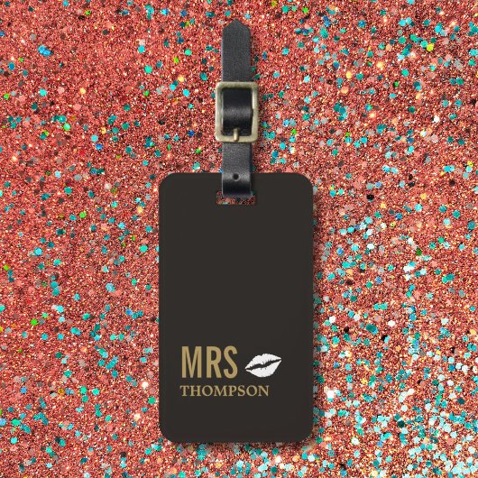 Modern Elegant Dark Golden White Lips Mrs. Bagagelabel