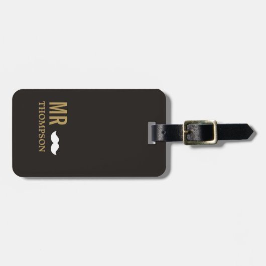 Modern Elegant Dark Golden White Mustache Bagagelabel (Voorkant horizontaal)